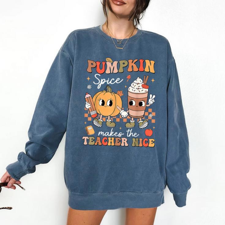 Pumpkin Spice Makes Teacher Nice Retro Fall Spooky Season Comfort Colors Sweatshirt Pumpkin Spice Makes Teacher Nice Retro Fall Spooky Season Comfort Colors Sweatshirt