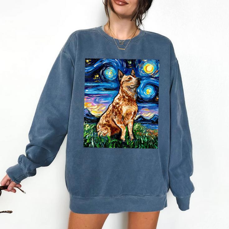 Red Heeler Starry Night Cattle Dog Colorful Art By Aja For Men Women Girls Kids Comfort Colors Sweatshirt