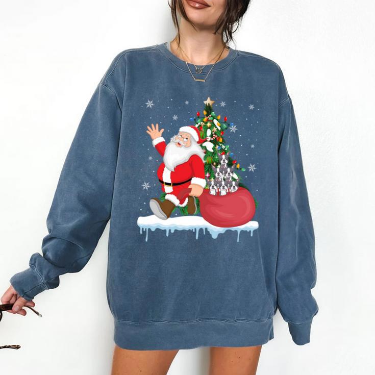 Santa Ugly Christmas Tree Lights Boston Terrier Dog Lover Comfort Colors Sweatshirt