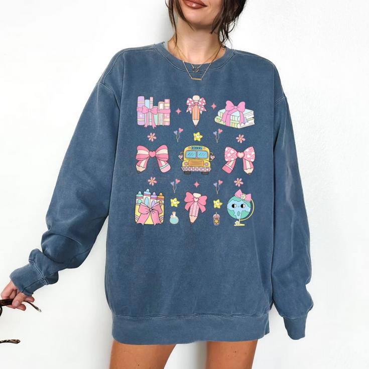 School Pencils And Bows Teacher Bow Coquette Pencil Girls Comfort Colors Sweatshirt School Pencils And Bows Teacher Bow Coquette Pencil Girls Comfort Colors Sweatshirt