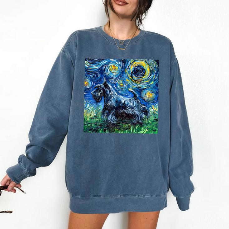 Scottish Terrier Starry Night Scotty Dog Art By Aja Comfort Colors Sweatshirt