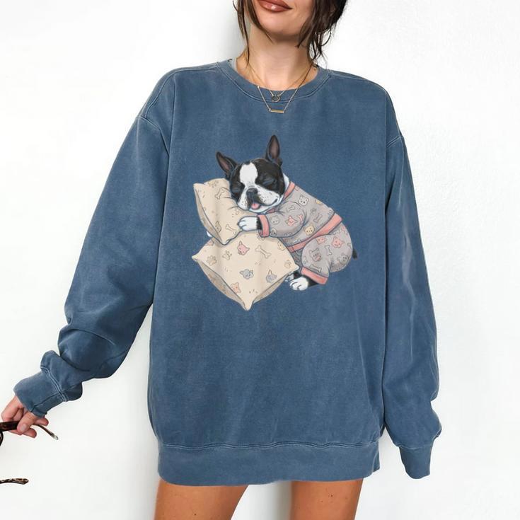 Sleepy Boston Terrier Pajama Men Women Kids Comfort Colors Sweatshirt