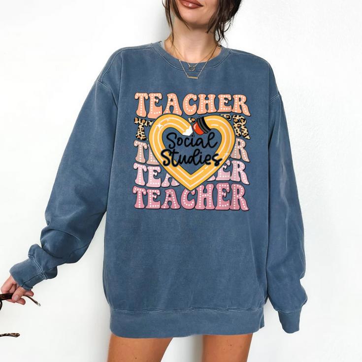 Social Studies Teacher Pencil Heart Leopard Back To School Comfort Colors Sweatshirt Social Studies Teacher Pencil Heart Leopard Back To School Comfort Colors Sweatshirt