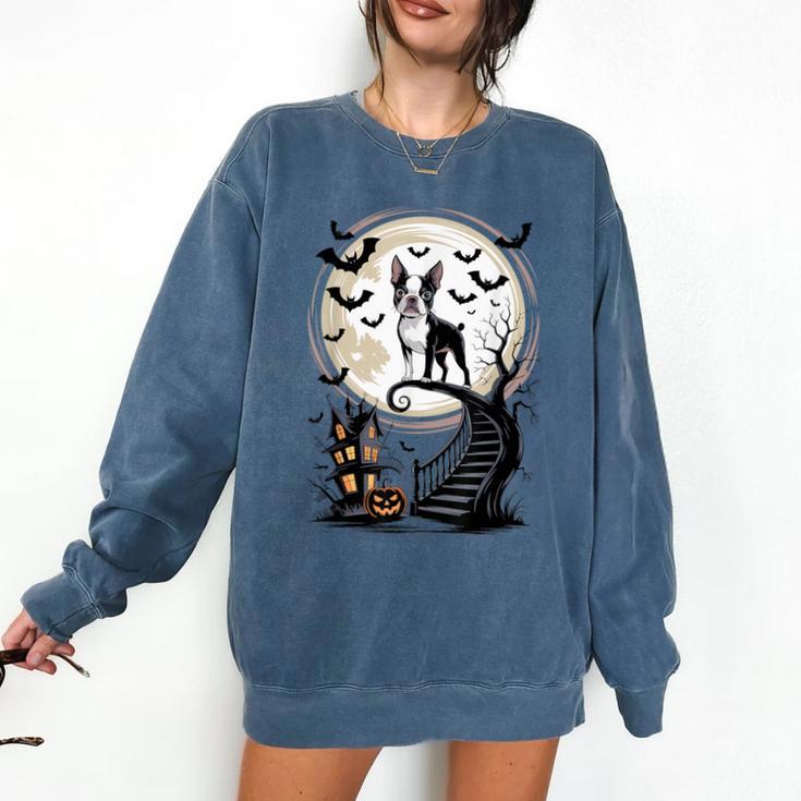 Spooky Halloween Moon Boston Terrier Boston Bull Bostie Comfort Colors Sweatshirt