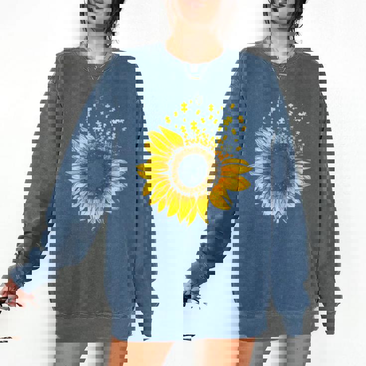 Sunflower Puzzle Pieces Autism Awareness For Mom Teacher For Women Comfort Colors Sweatshirt