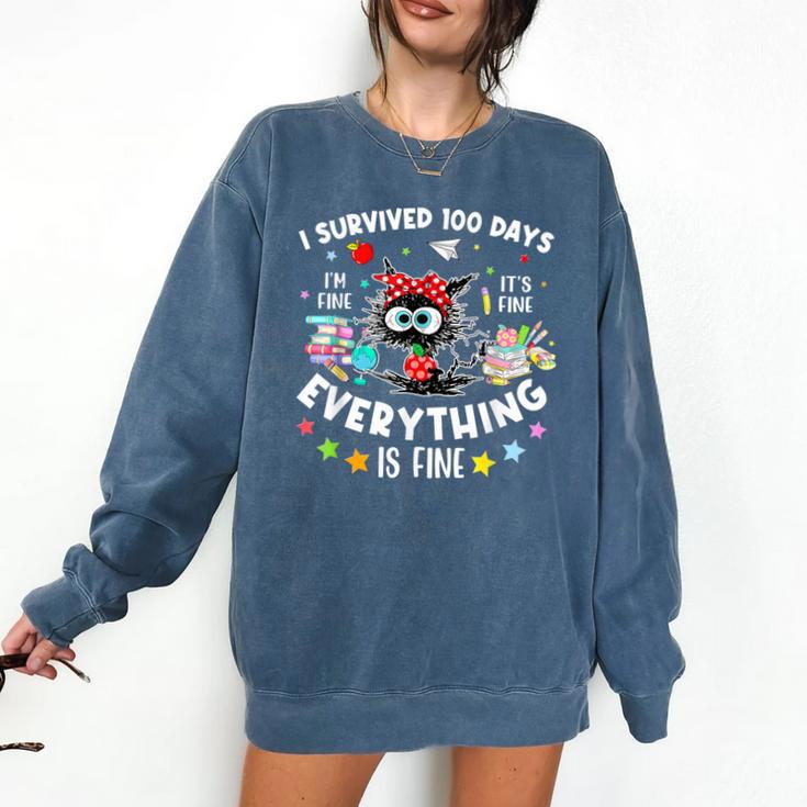 I Survived 100 Days Of School Teacher Kids Cat Lover Comfort Colors Sweatshirt I Survived 100 Days Of School Teacher Kids Cat Lover Comfort Colors Sweatshirt