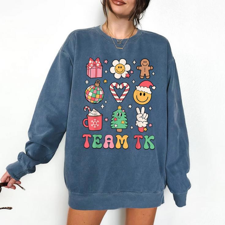 Team TK Teacher Christmas Groovy Smile Face Girl Boy Kid TK Comfort Colors Sweatshirt Team TK Teacher Christmas Groovy Smile Face Girl Boy Kid TK Comfort Colors Sweatshirt