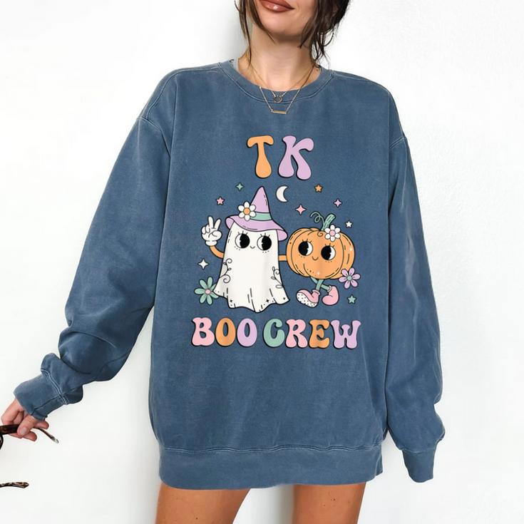 TK Boo Crew Retro Groovy Halloween Floral Ghost TK Teacher Men Women Kids Comfort Colors Sweatshirt TK Boo Crew Retro Groovy Halloween Floral Ghost TK Teacher Men Women Kids Comfort Colors Sweatshirt