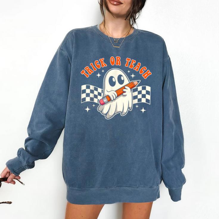 Trick Or Teach Groovy Retro Ghost Halloween Teacher Kids Comfort Colors Sweatshirt Trick Or Teach Groovy Retro Ghost Halloween Teacher Kids Comfort Colors Sweatshirt