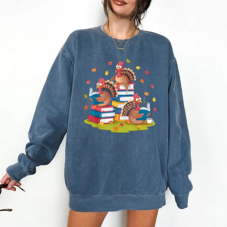 Turkey Reading Books Fall Season Thanksgiving Teacher Book Comfort Colors Sweatshirt Turkey Reading Books Fall Season Thanksgiving Teacher Book Comfort Colors Sweatshirt