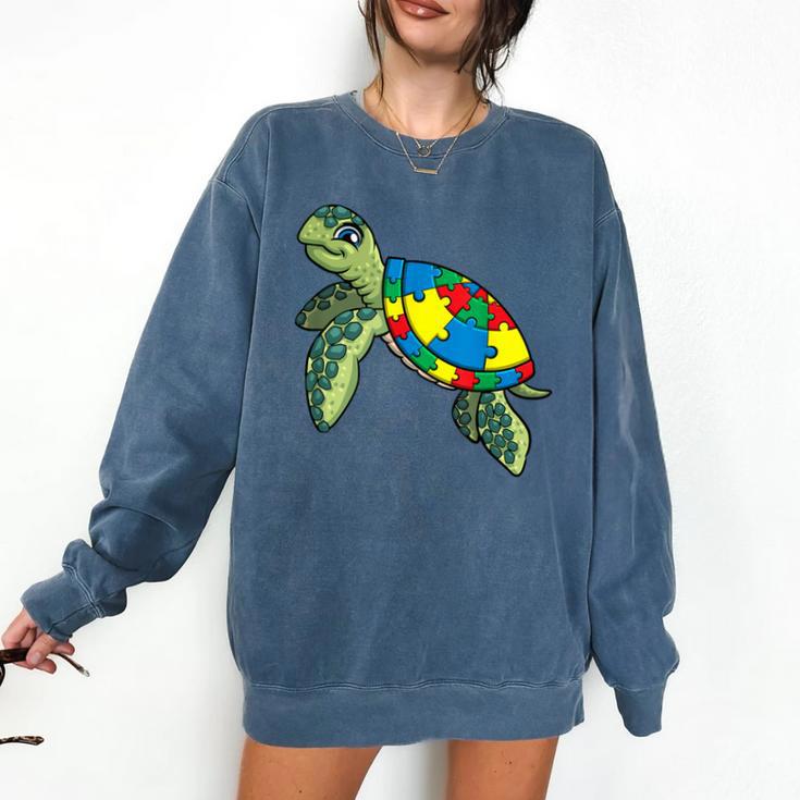 Turtle Puzzle Pieces For Autism Awareness Kids Women Teacher Comfort Colors Sweatshirt Turtle Puzzle Pieces For Autism Awareness Kids Women Teacher Comfort Colors Sweatshirt