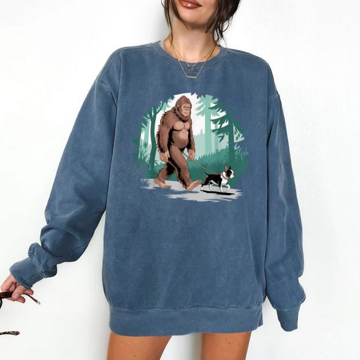 Whimsical Forest Adventures Sasquatch Bigfoot Walking Boston Terrier Dog Lovers Comfort Colors Sweatshirt