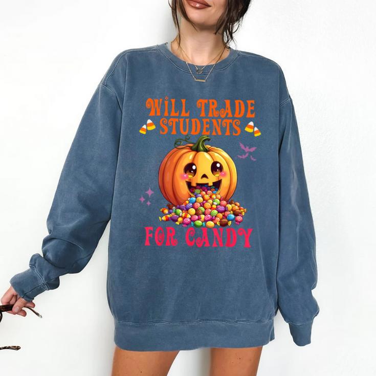 Will Trade Students For Candy Teacher Cute Halloween Pumpkin Comfort Colors Sweatshirt
