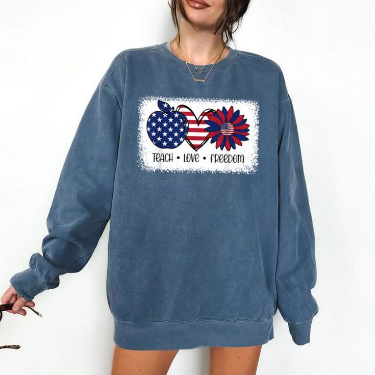 American Flag Teach Love Freedom Preschool Teacher 4th July Comfort Colors Sweatshirt