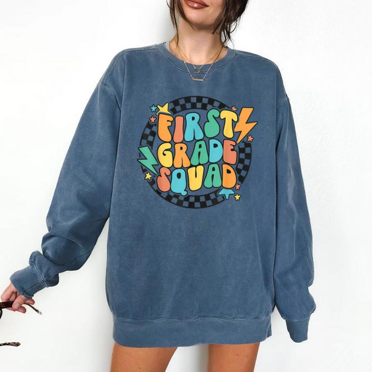 Back To School Groovy Teacher 1st First Grade Crew Squad Comfort Colors Sweatshirt