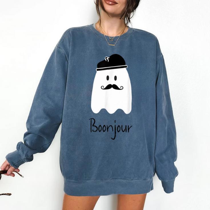French Teacher Halloween Bonjour Ghost Comfort Colors Sweatshirt