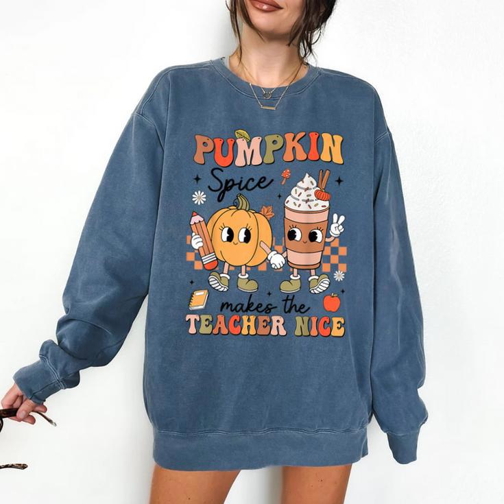 Groovy Pumpkin Spice Makes Teacher Nice Fall Thanksgiving Comfort Colors Sweatshirt