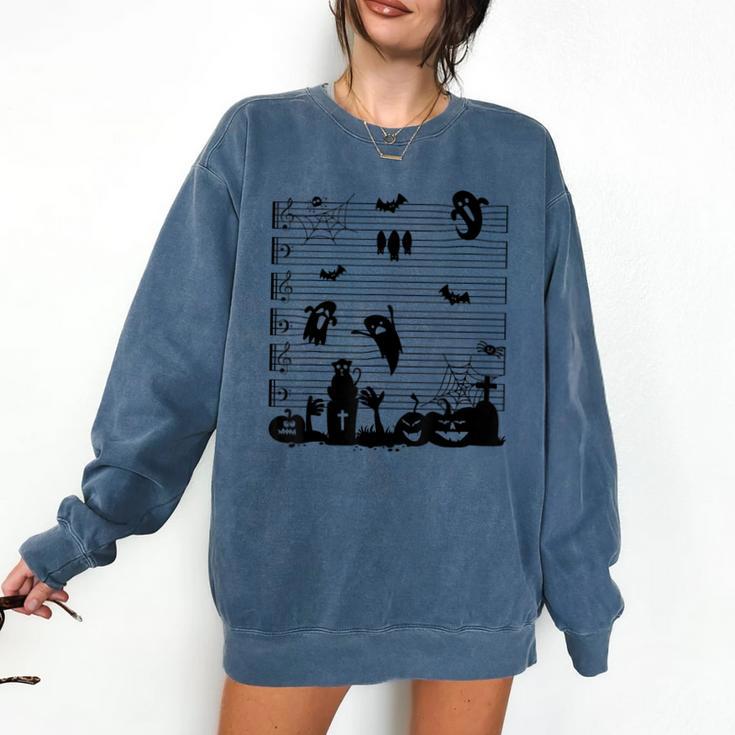 Halloween Music Note Clefs Spooky Ghost For Music Teacher Comfort Colors Sweatshirt