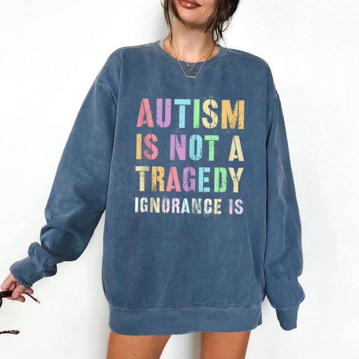 Kids AUTISM IS NOT A TRAGEDY IGNORANCE IS Proud Teacher Crew Comfort Colors Sweatshirt