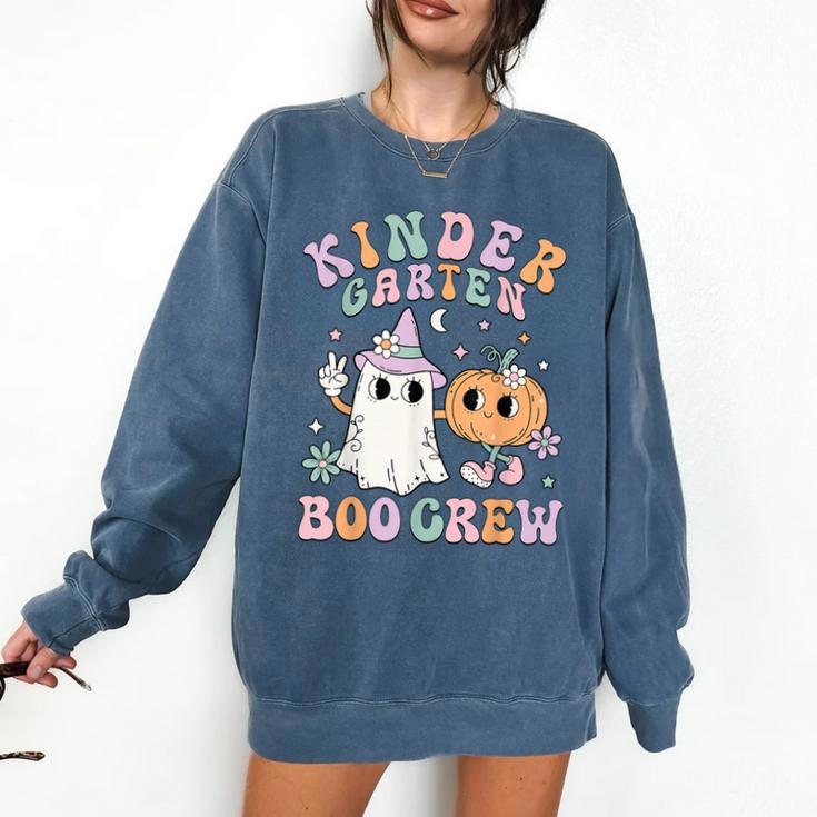Kindergarten Boo Crew Halloween Floral Ghost Kinder Teacher Comfort Colors Sweatshirt