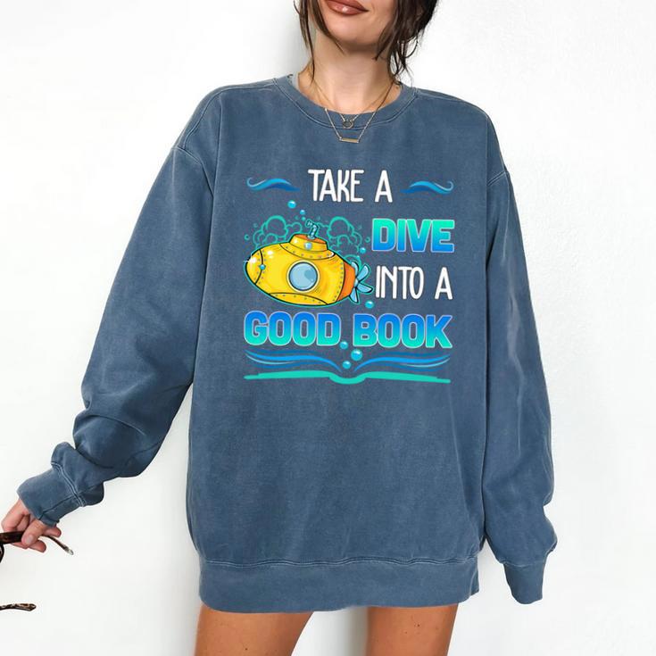 Librarian Teacher Dive Into A Good Book Reading Premium Tri-Blend Comfort Colors Sweatshirt