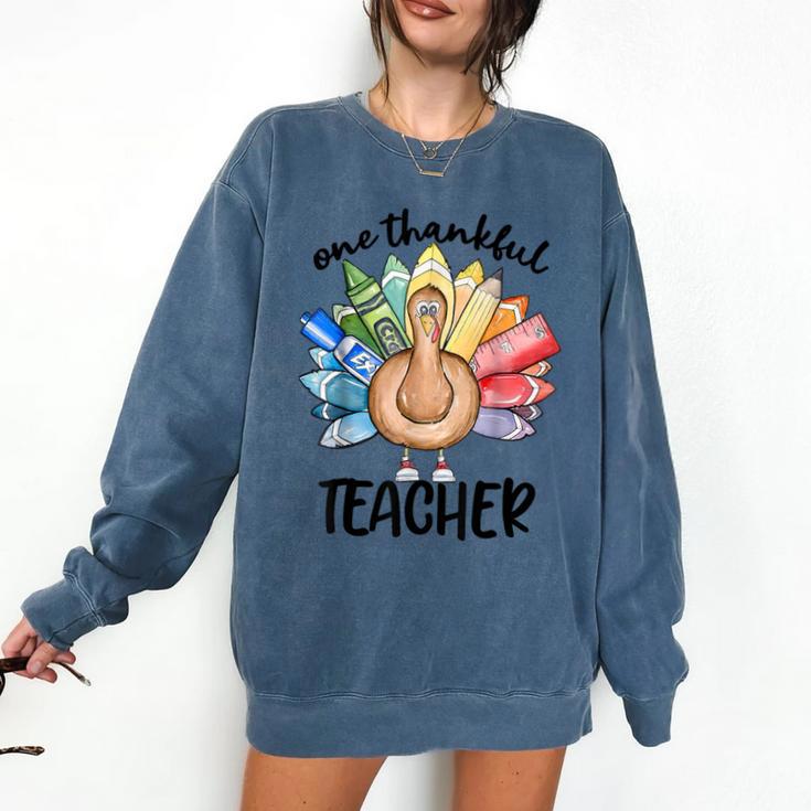 One Thankful Teacher Turkey Pencil Thanksgiving Teachers Comfort Colors Sweatshirt