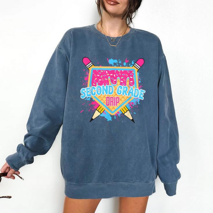 Second Grade Drip Ice Cream Home Plate Baseball Teachers Kid Comfort Colors Sweatshirt
