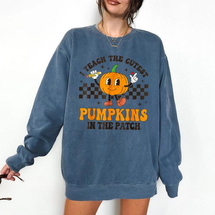 I Teach The Cutest Pumpkins In The Patch Groovy Teacher Fall Comfort Colors Sweatshirt
