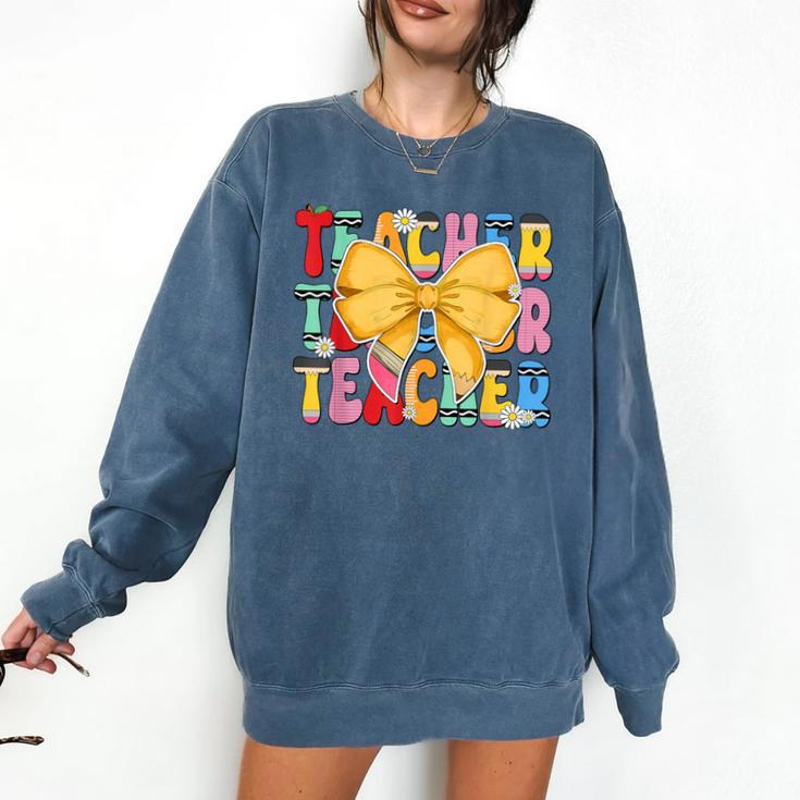 Teacher Pencil Coquette Bow Back To School Teacher Comfort Colors Sweatshirt