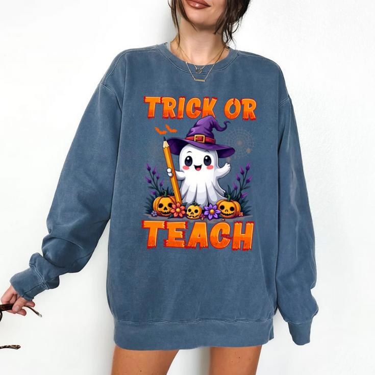 Trick Or Teach Teacher Halloween Ghost Pencil Floral Comfort Colors Sweatshirt