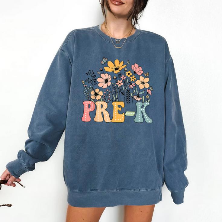 Wildflower Pre-K Preschool Team Floral Teacher Girls Comfort Colors Sweatshirt