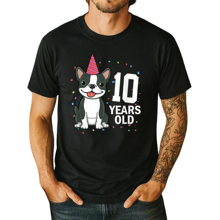 10 Years Old Birthday Boston Terrier Dog Lover 10th Party For Men Women Kids Men's Casual T-Shirt