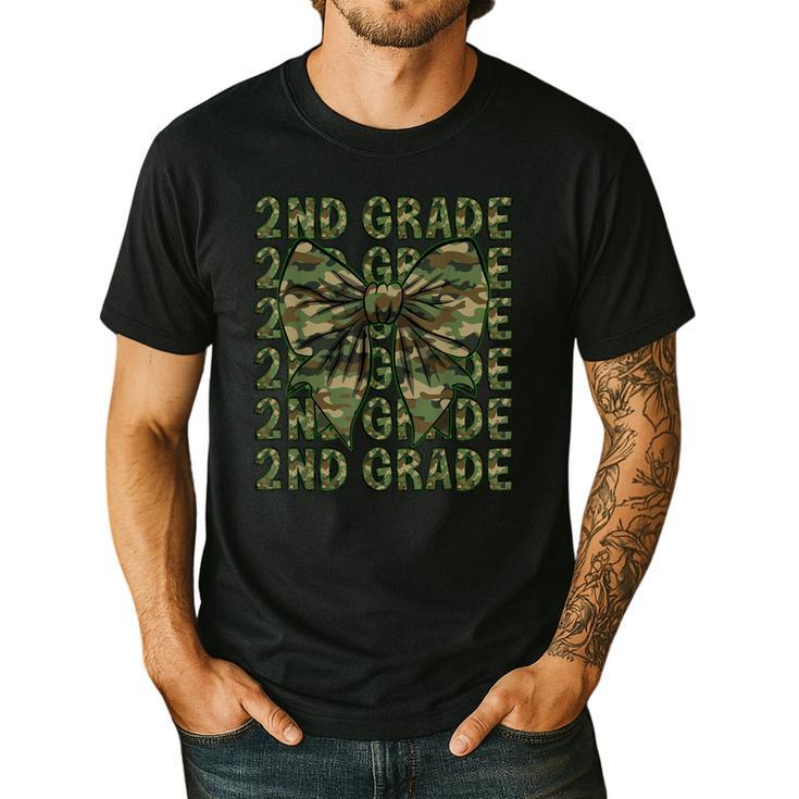 2nd Grade Teacher Student Camo Bow Back To School Men's Casual T-Shirt