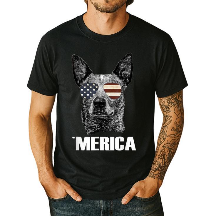 4th July Blue Heeler Dog Merica Patriotic USA Flag Cute Men's Casual T-Shirt