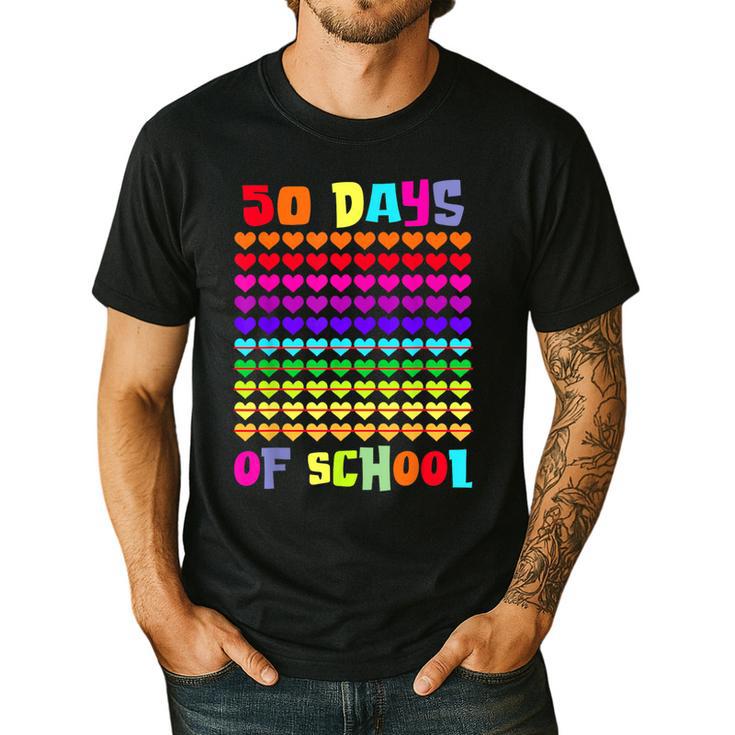 50 Days Of School Hearts Teacher Happy 50th Day Of School Men's Casual T-Shirt