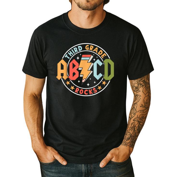 ABCD 3rd Grade Rocks Pencil Lightning Teachers Rock Boys Men's Casual T-Shirt