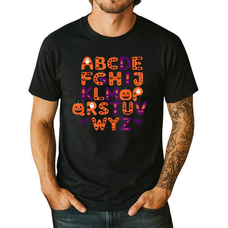 ABCs Learning Kindergarten Teacher Halloween Alphabet Men's Casual T-Shirt