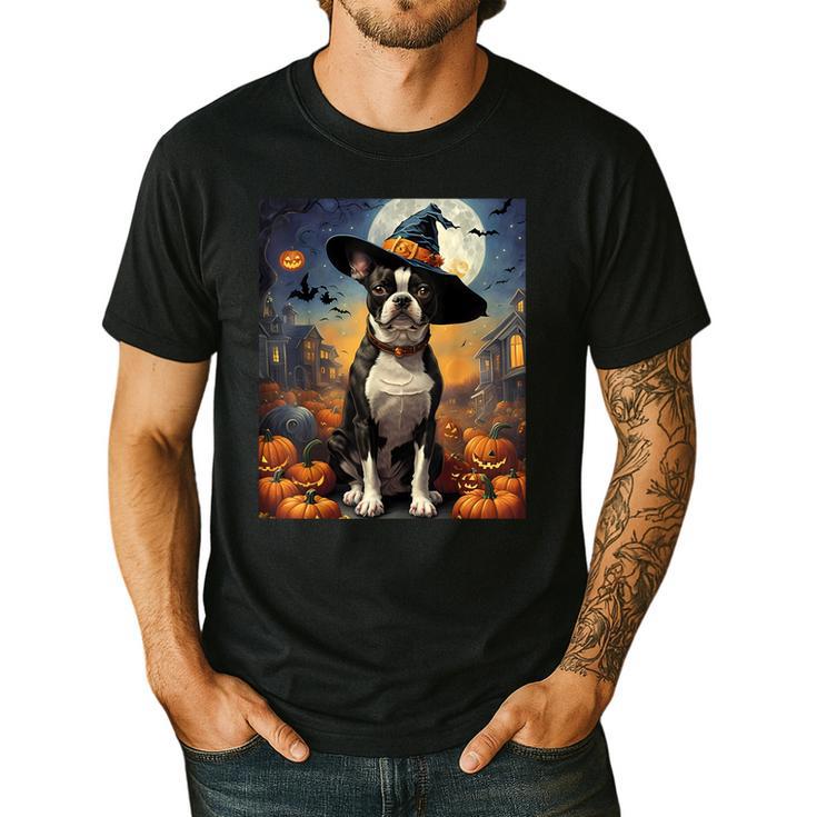 Aesthetic Halloween Boston Terrier Dog Witch Pumpkin For Men Women Kids Men's Casual T-Shirt