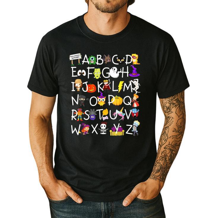 Alphabet ABCs Halloween Characters Kindergarten Teacher Kids Men's Casual T-Shirt