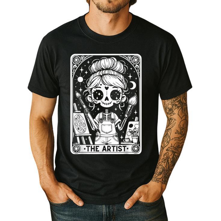 Artist Tarot Card Skeleton Painter Art Teacher Witchy Men's Casual T-Shirt