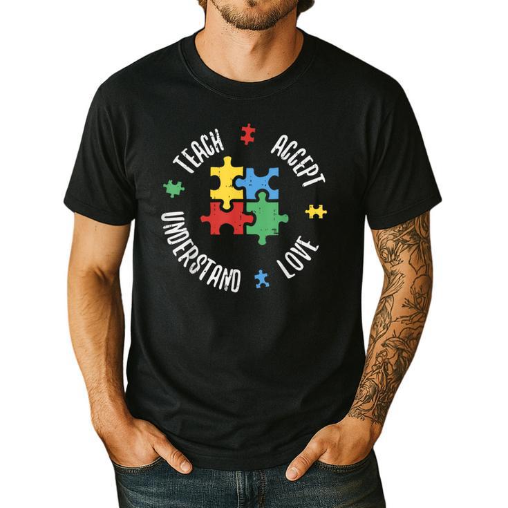 Autism Awareness Teacher Shirt Teach Accept Understand Love Men's Casual T-Shirt