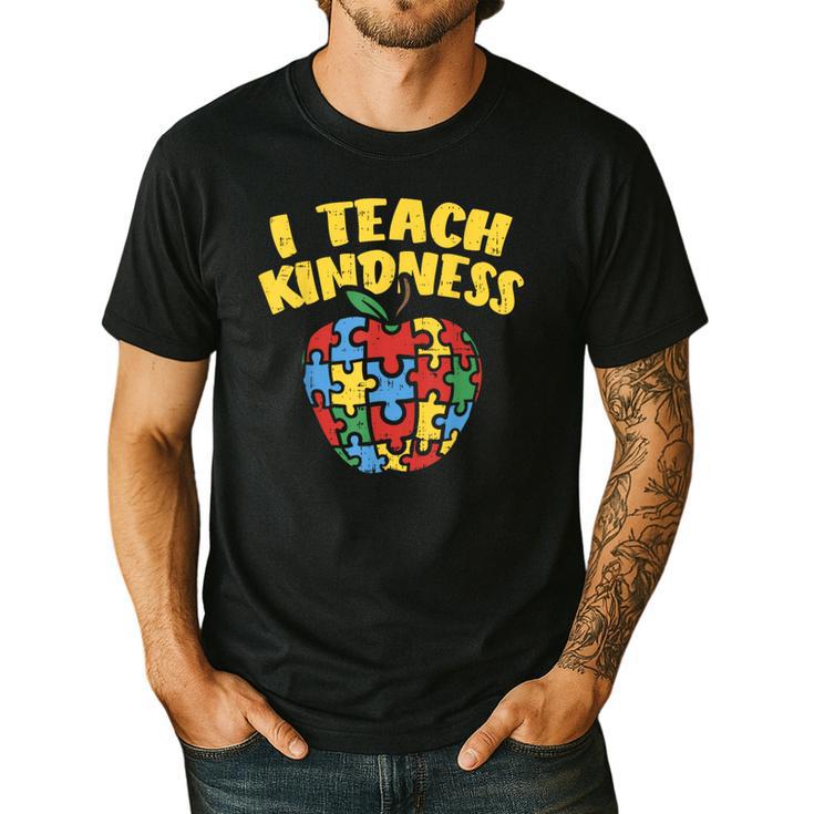Autism Teacher Shirt I Teach Kindness Apple Puzzle Awareness Men's Casual T-Shirt