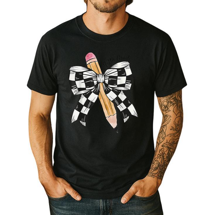 Back To School Hello Fifth Grade Teacher Coquette Pencil Bow Men's Casual T-Shirt Back To School Hello Fifth Grade Teacher Coquette Pencil Bow Men's Casual T-Shirt