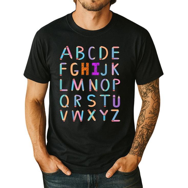 Back To School Kindergarten Alphabet ABC Teacher Women Kids Men's Casual T-Shirt