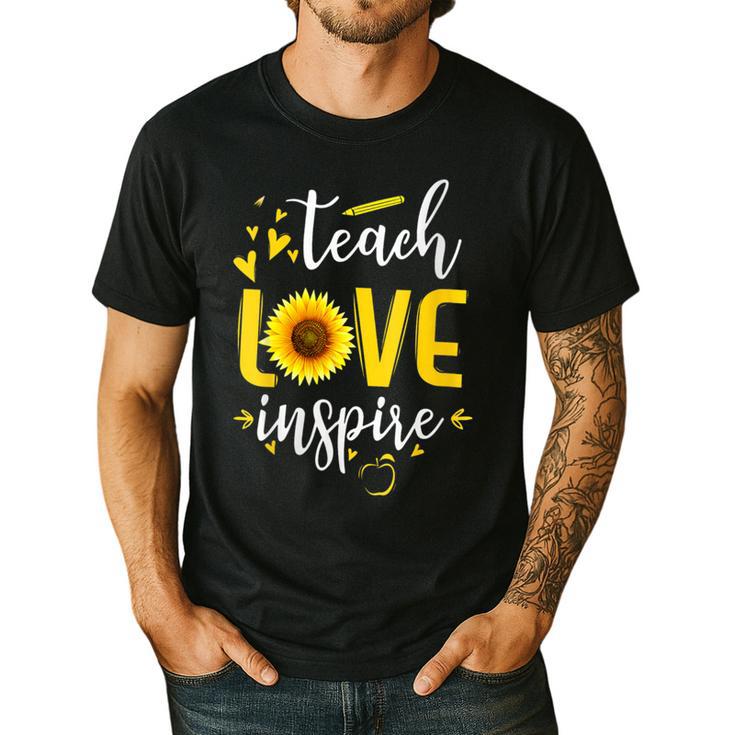Back To School Teach Love And Inspire Teacher Sunflower Men's Casual T-Shirt