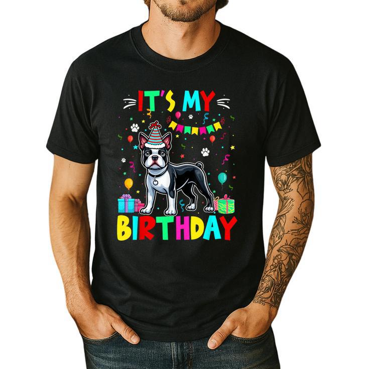 My Birthday Colorful Costume Boston Terrier Party Men's Casual T-Shirt