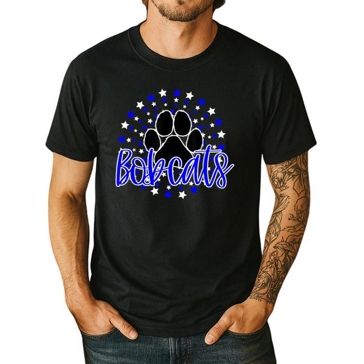 Blue Bobcats School Spirit Coquette Bow Mascot Teacher Men's Casual T-Shirt