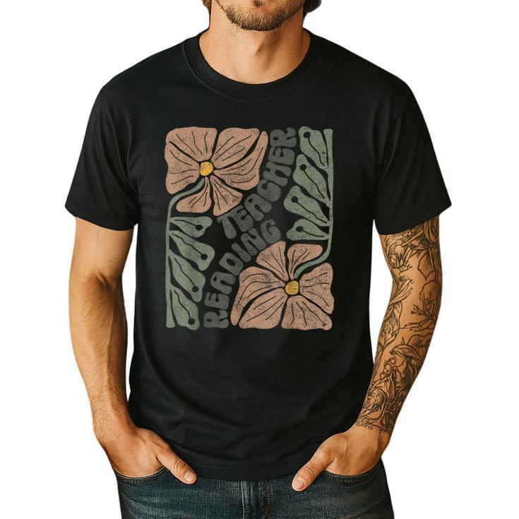 Boho Floral Reading Teacher Retro Reading Specialist Wildfl Men's Casual T-Shirt