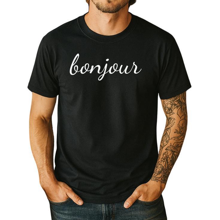 Bonjour T Shirt French Language Saying Teacher Student Men Women Girls Kids Men's Casual T-Shirt