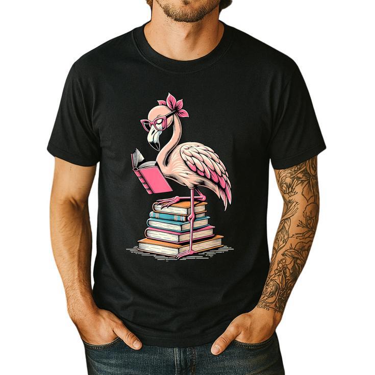 Book Lover Cute Flamingo Reading Teacher Librarian Women Men's Casual T-Shirt